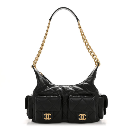 Chanel Shiny Lambskin Quilted Trendy Pockets Hobo Black 1 of 10