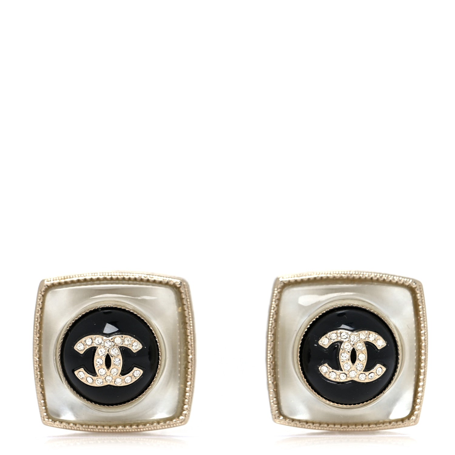 Chanel Metal Glass Pearl Strass CC Earrings Black Gold 1 of 4