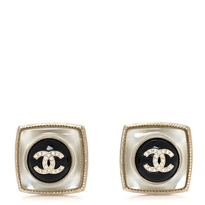 Chanel Metal Glass Pearl Strass CC Earrings Black Gold 1 of 4