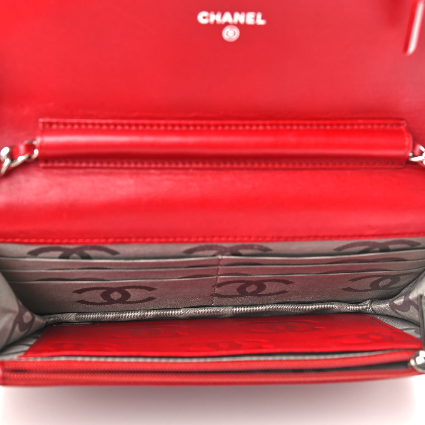Calfskin Quilted Cambon Wallet On Chain WOC Red