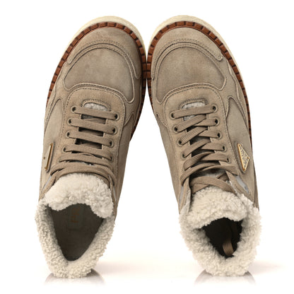 Prada Suede Shearling Mid Top Sneakers 41 Ecru 2 of 10