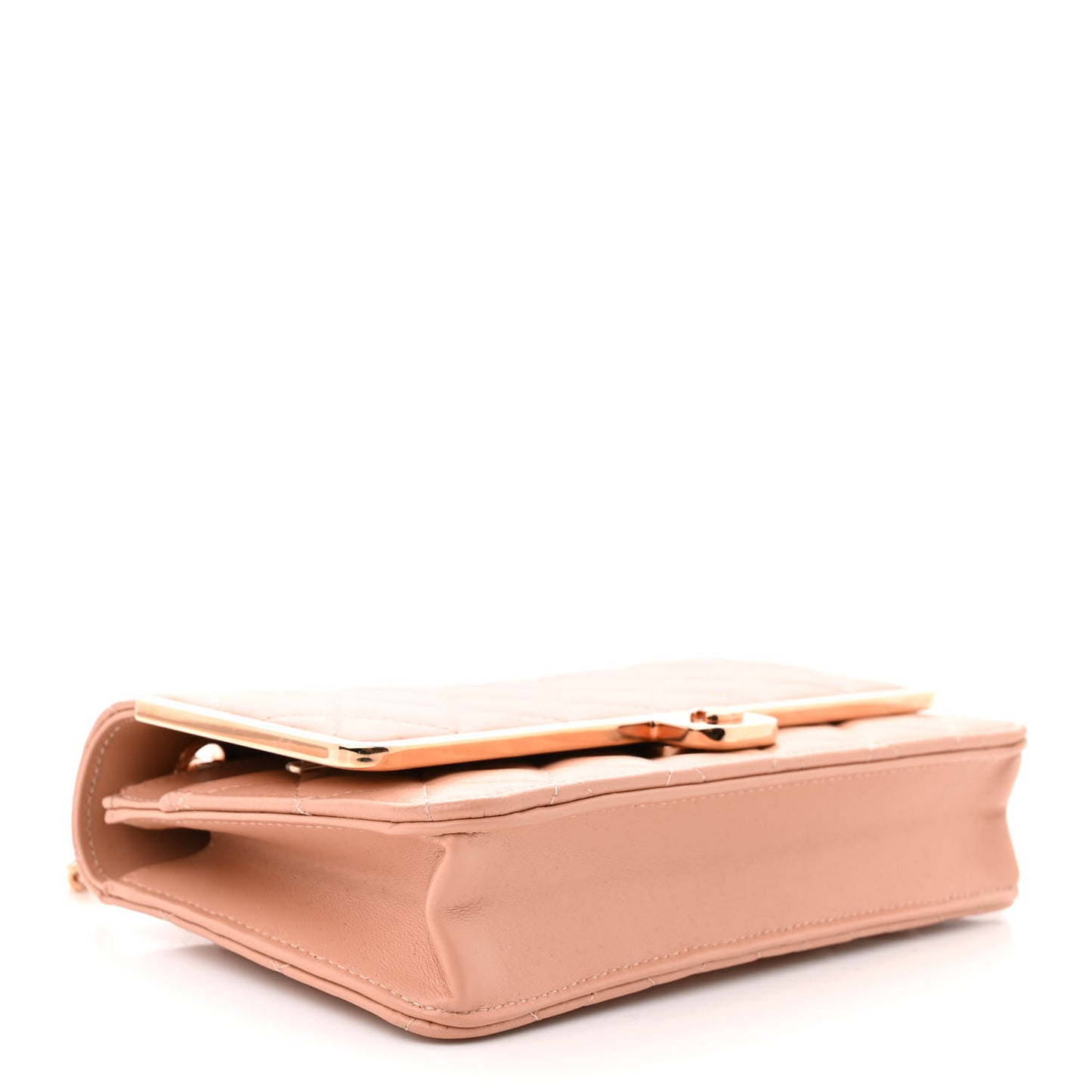 Lambskin Metal Quilted Wallet On Chain WOC Beige