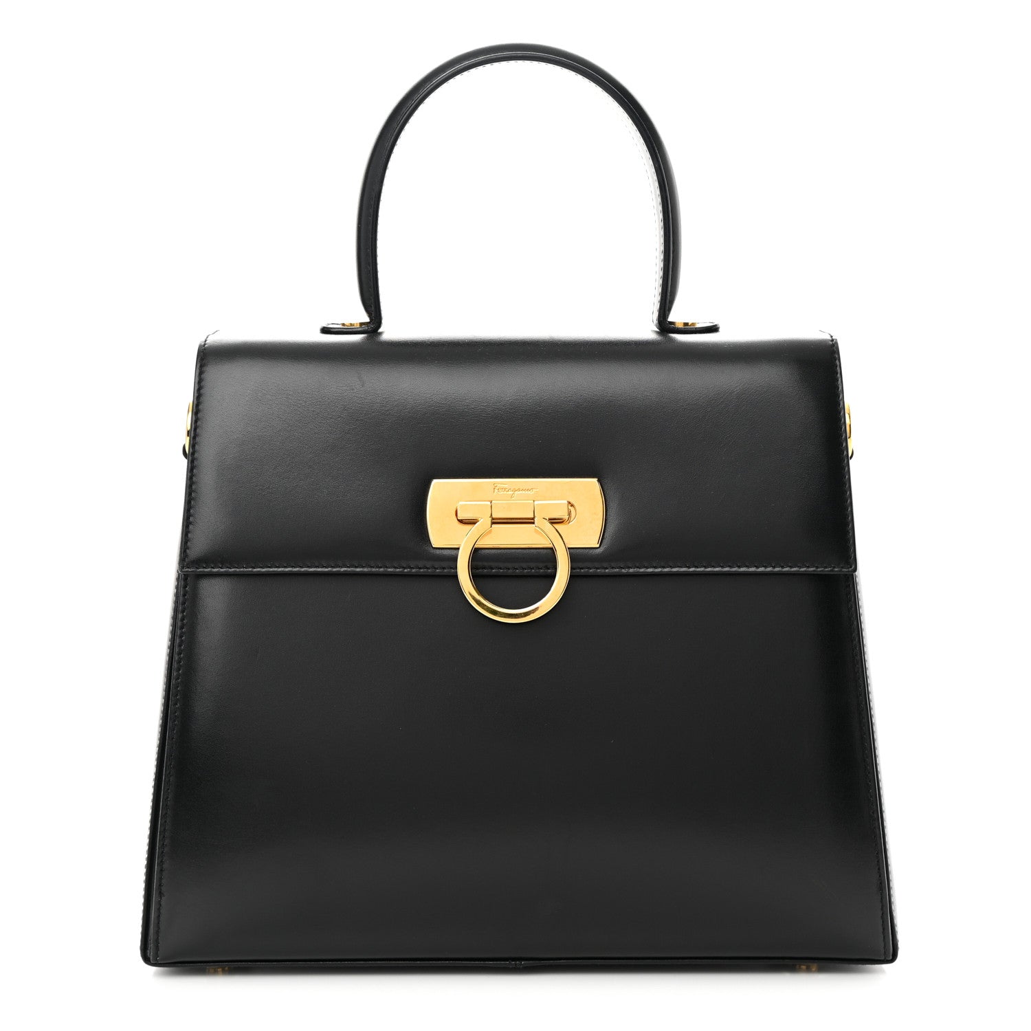 Salvatore Ferragamo Brushed Off Calfskin Iconic Large Top Handle Bag Black 1 of 17