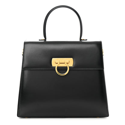 Salvatore Ferragamo Brushed Off Calfskin Iconic Large Top Handle Bag Black 1 of 17