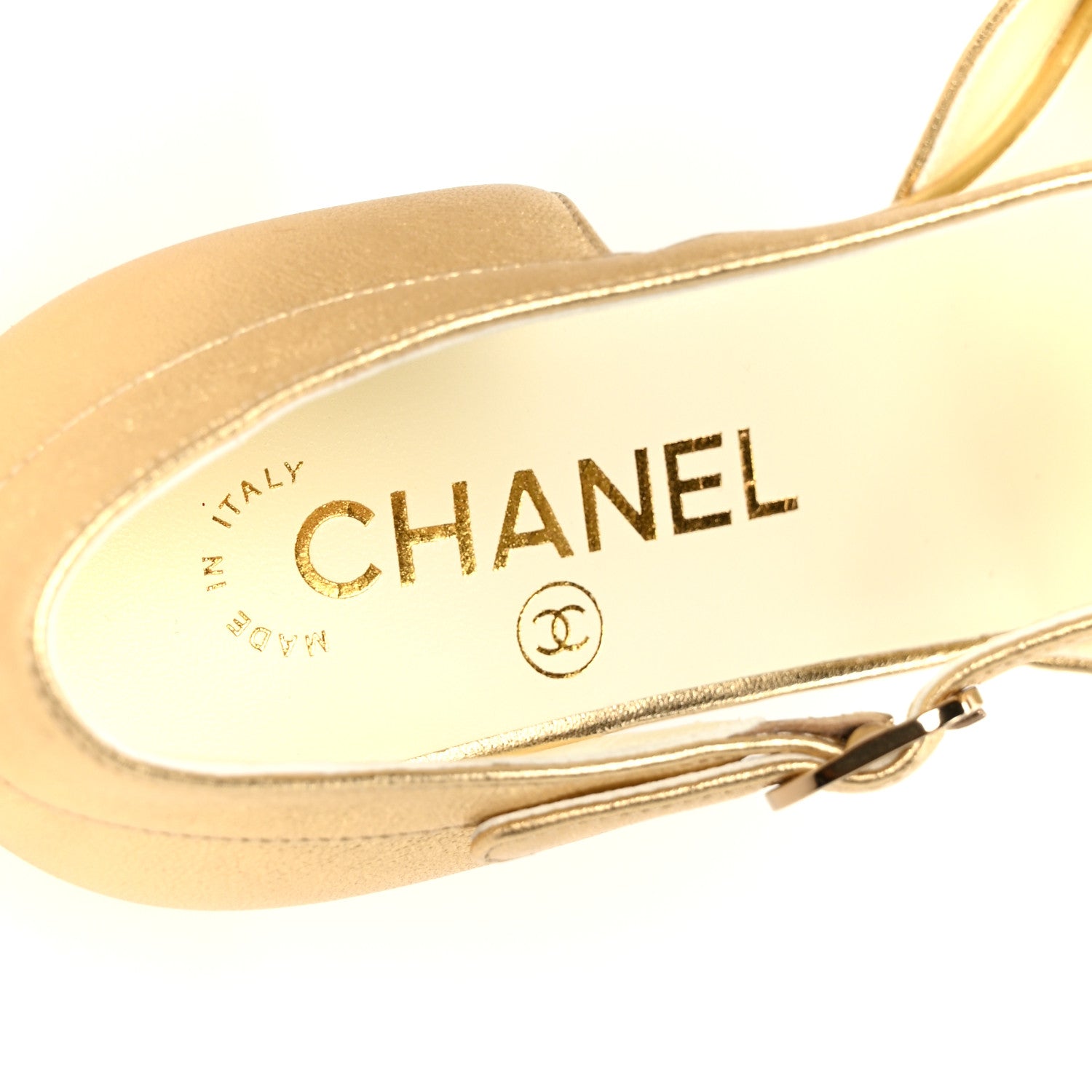 Chanel Laminated Lambskin Cap Toe Pumps 38.5 Gold Black 7 of 10