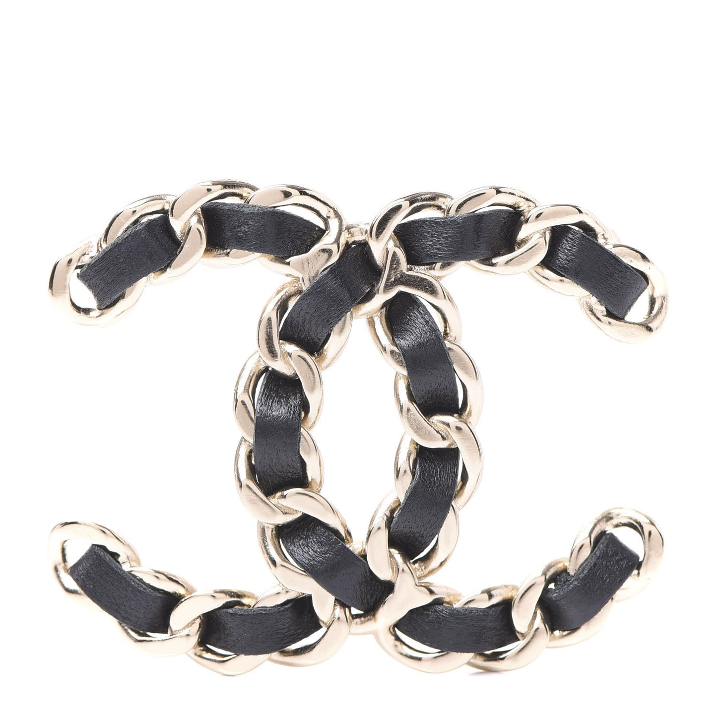 Lambskin Chain CC Brooch Black Gold