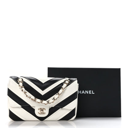 Chanel Lambskin Chevron Stitched Flap White Black 12 of 12