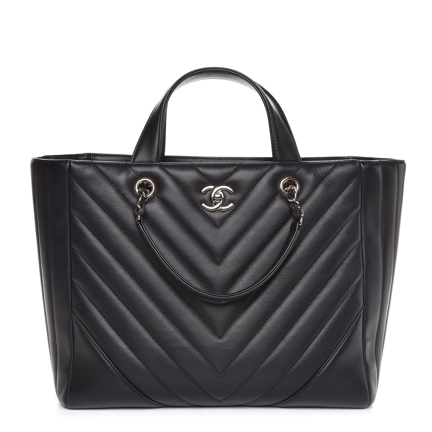 Chanel Calfskin Chevron Quilted Large Shopping Tote Black 1 of 8