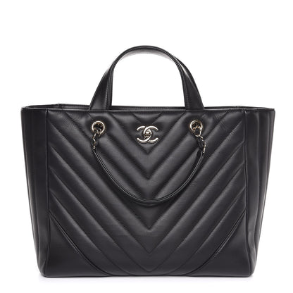Chanel Calfskin Chevron Quilted Large Shopping Tote Black 1 of 8