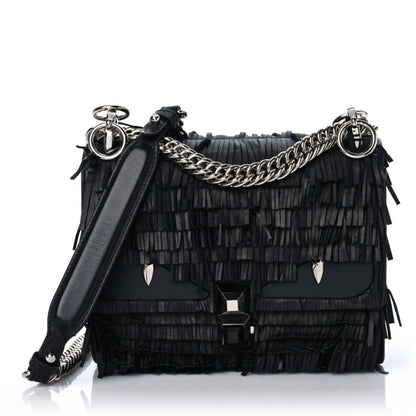 Fendi Smooth Calfskin Monster Eyes Fringe Studded Small Kan I Shoulder Bag Black 1 of 8