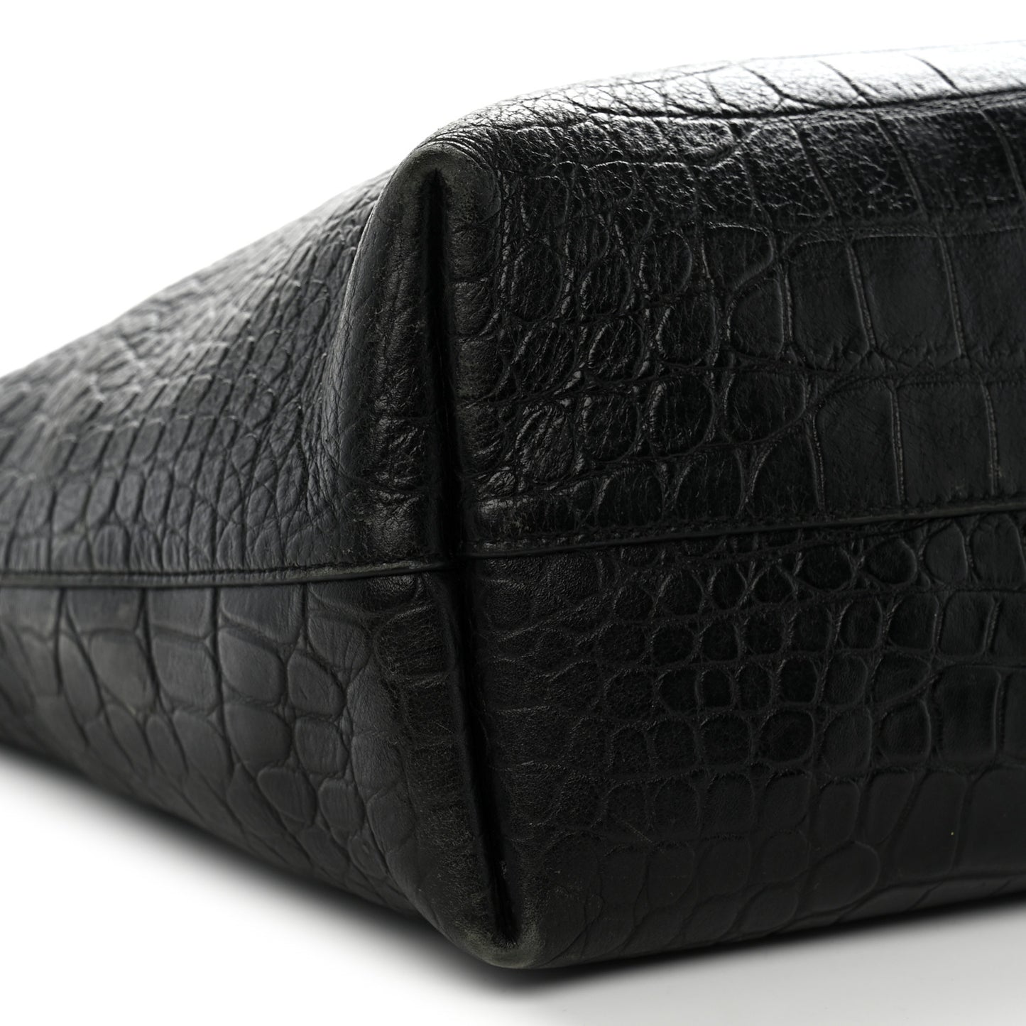 Calfskin Crocodile Embossed Shopping Tote Black