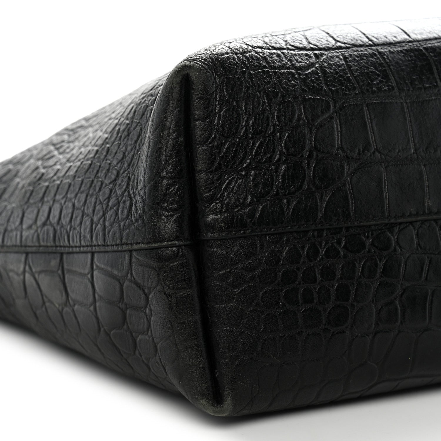 Saint Laurent Calfskin Crocodile Embossed Shopping Tote Black 10 of 16