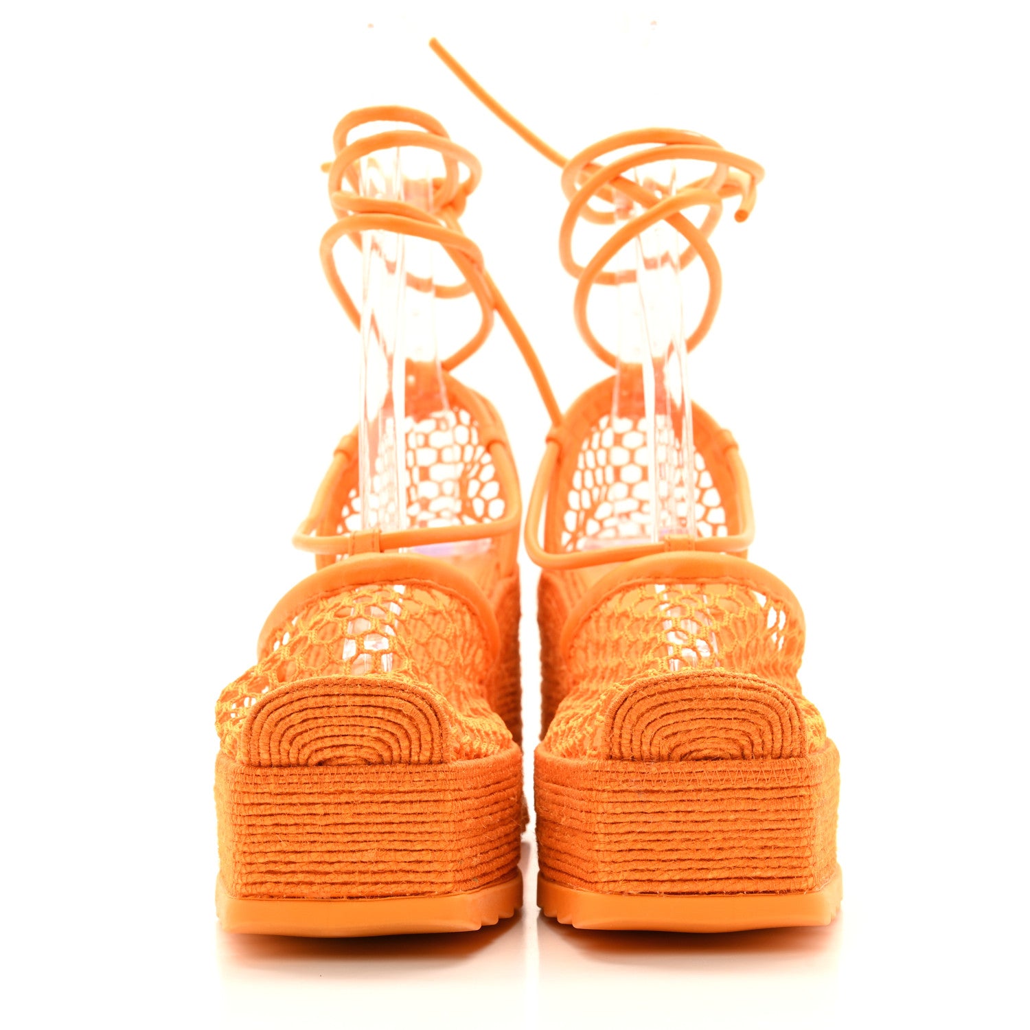 Bottega Veneta Mesh Lambskin Sporty Web Stretch Ankle Tie Espadrilles 39 Tangerine 3 of 14