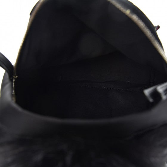 Nylon Vitello Dolce Goat Fox Fur Crocodile Monster Eyes Mini Backpack Black Sunflower
