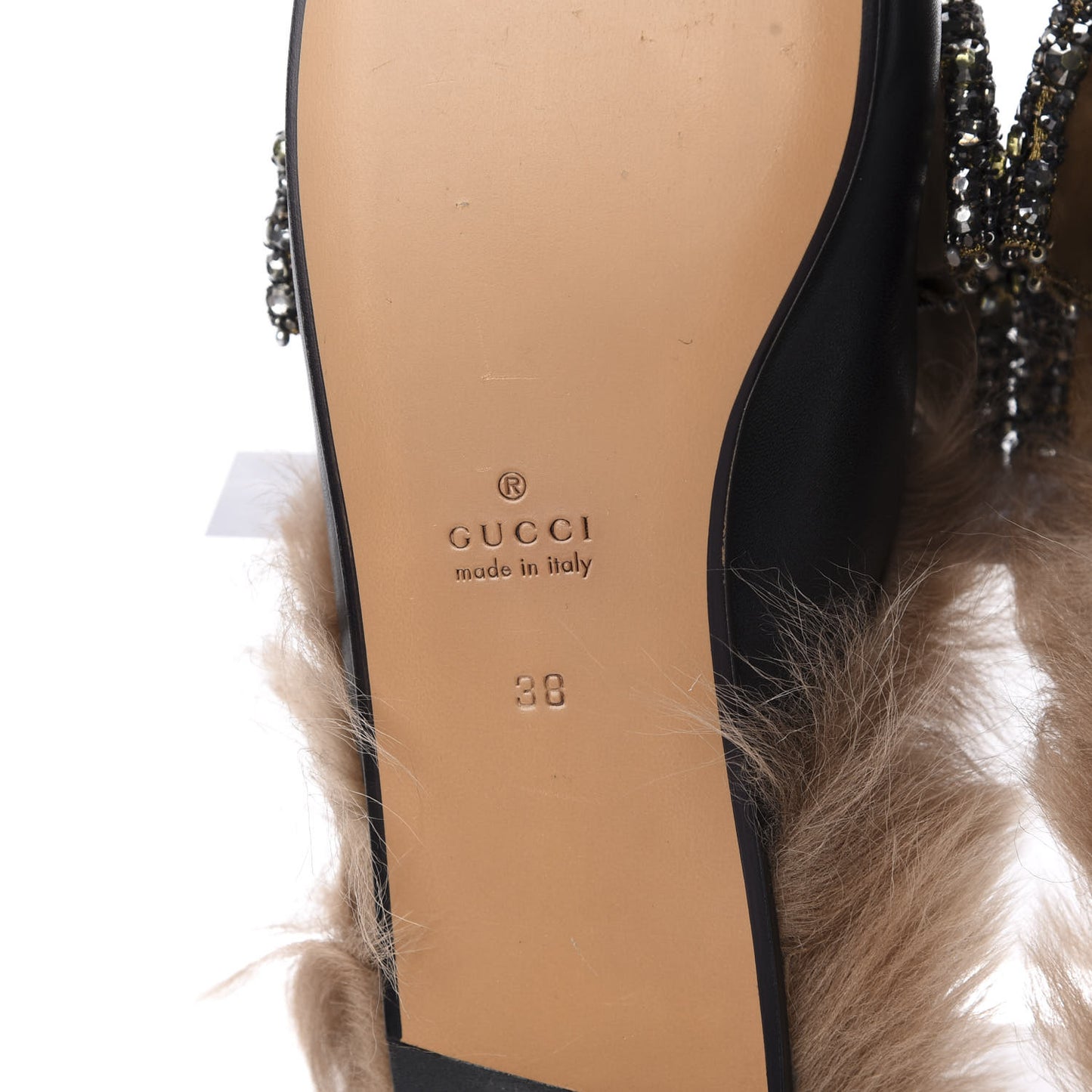 Malaga Kid Fur Crystal Bow Embroidered Womens Princetown Slippers 38 Black