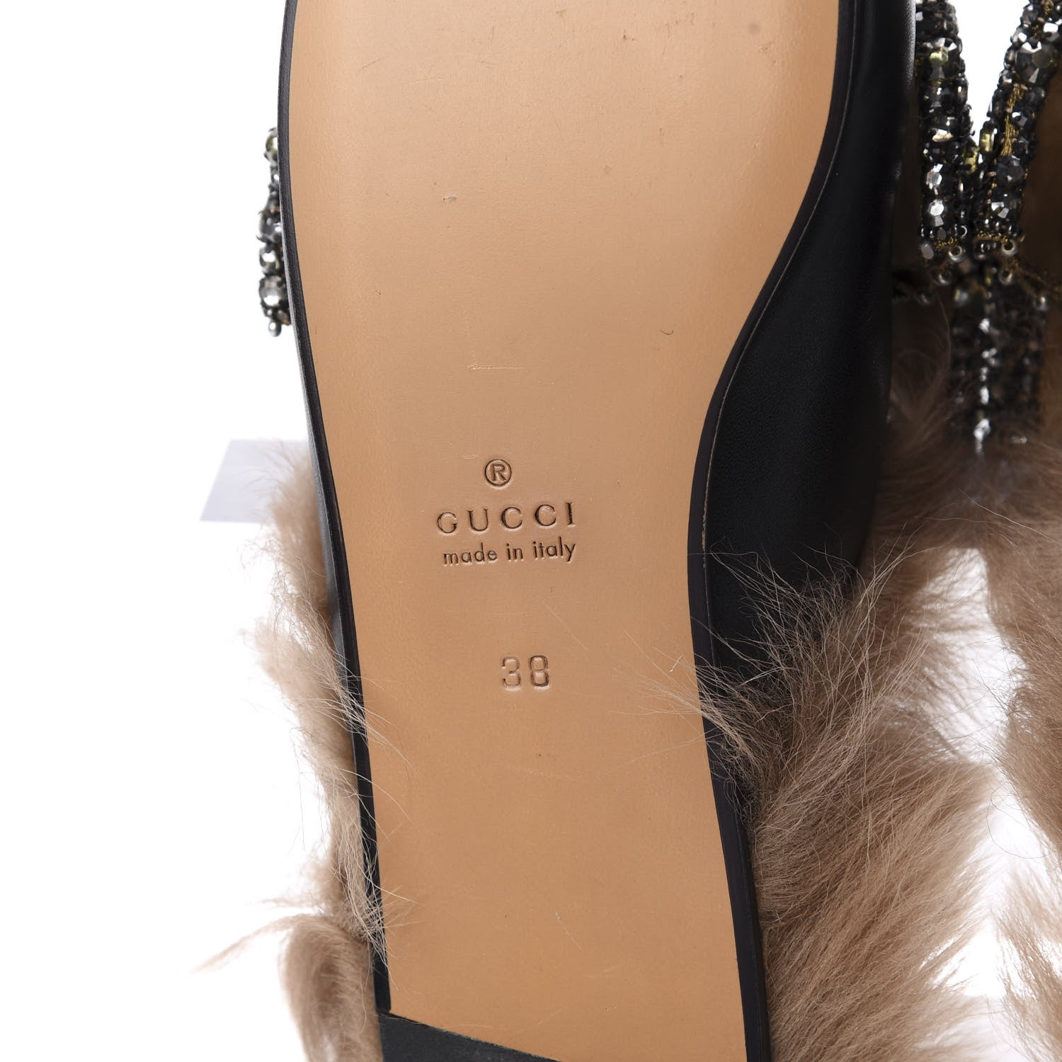 Gucci Malaga Kid Fur Crystal Bow Embroidered Womens Princetown Slippers 38 Black 8 of 10