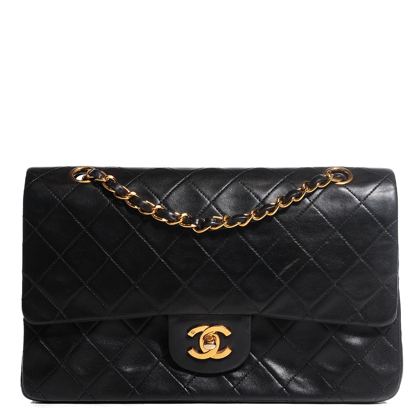 Lambskin Quilted Medium Double Flap Black