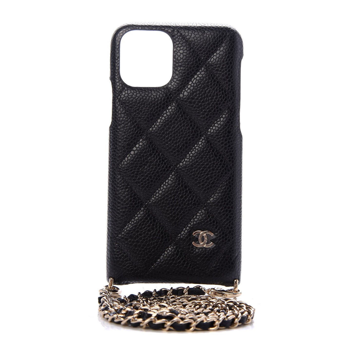 Caviar Quilted iPhone XI Pro Case With Chain Black