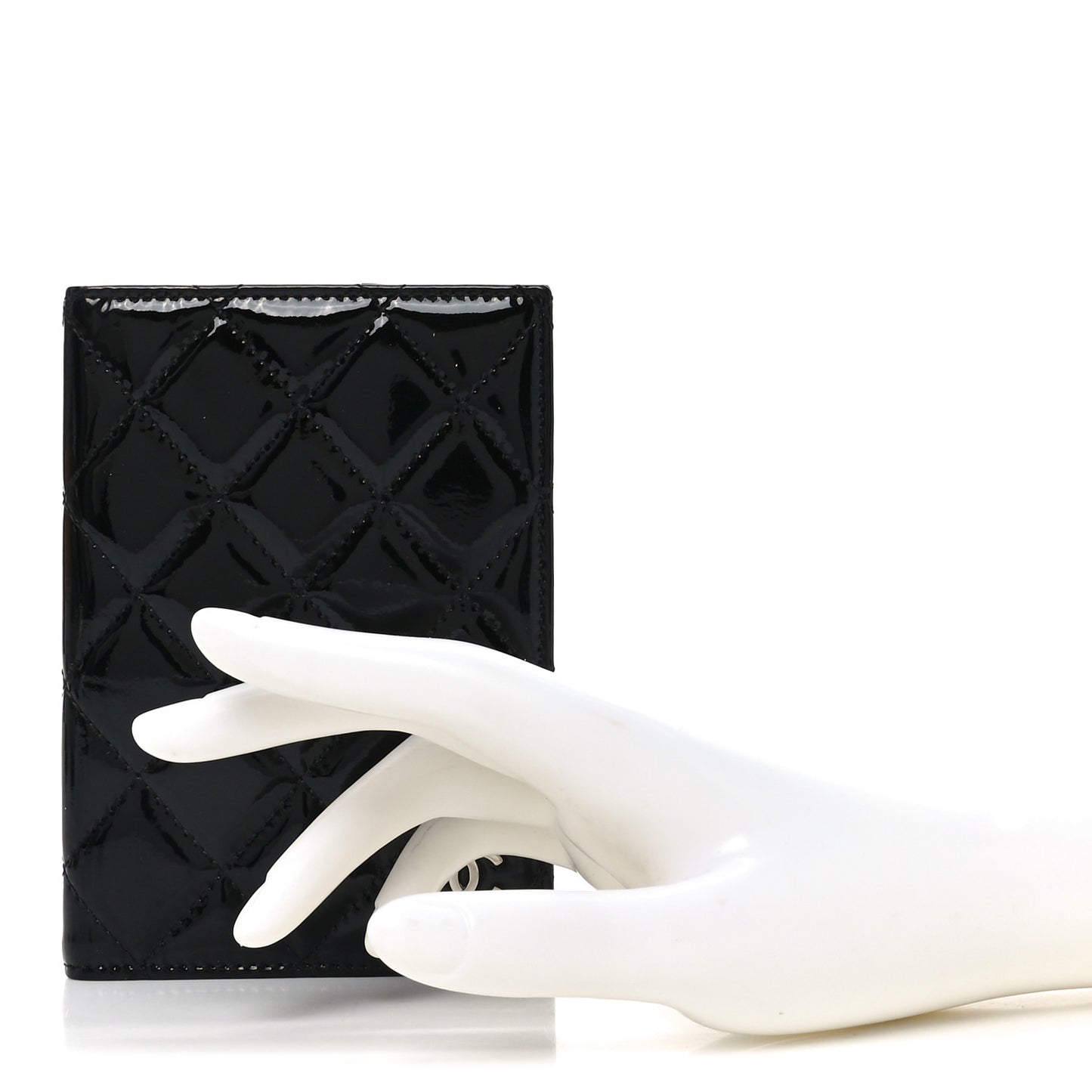 Patent Calfskin Quilted Passport Holder Black