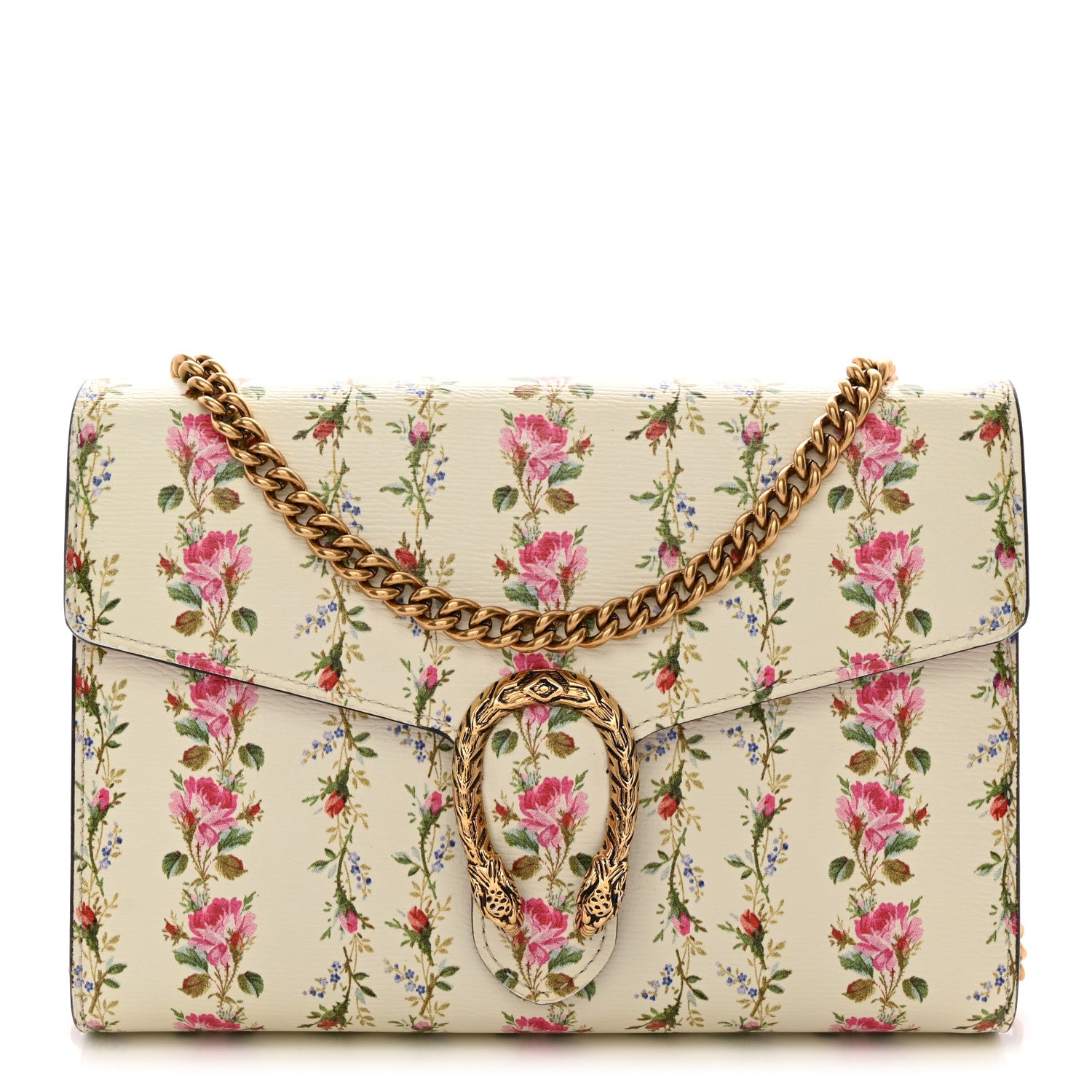 Gucci Calfskin Floral Print Mini Dionysus Chain Wallet Ivory Pink 1 of 11
