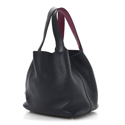 Hermes Taurillon Clemence Swift Eclat Picotin Lock 22 MM Bleu Nuit Rose Pourpre 3 of 12