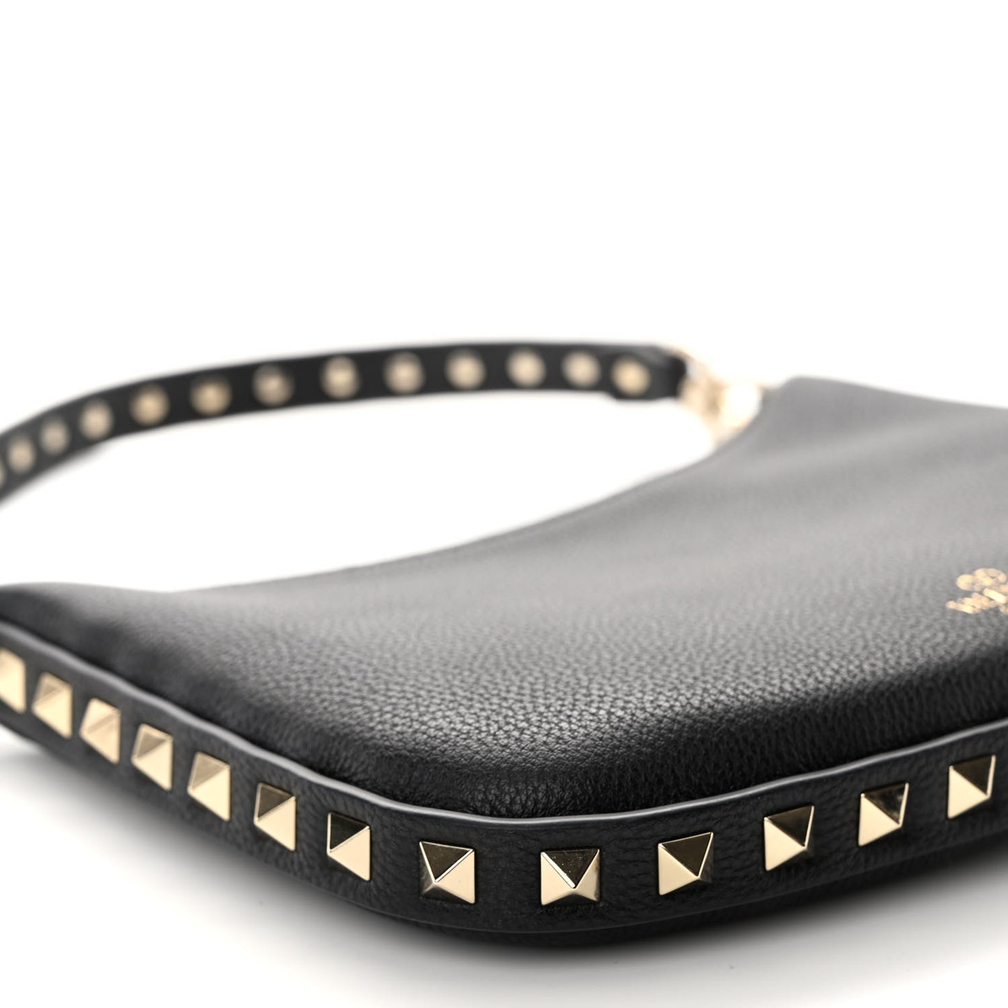 Grainy Calfskin Mini Rockstud Hobo Black