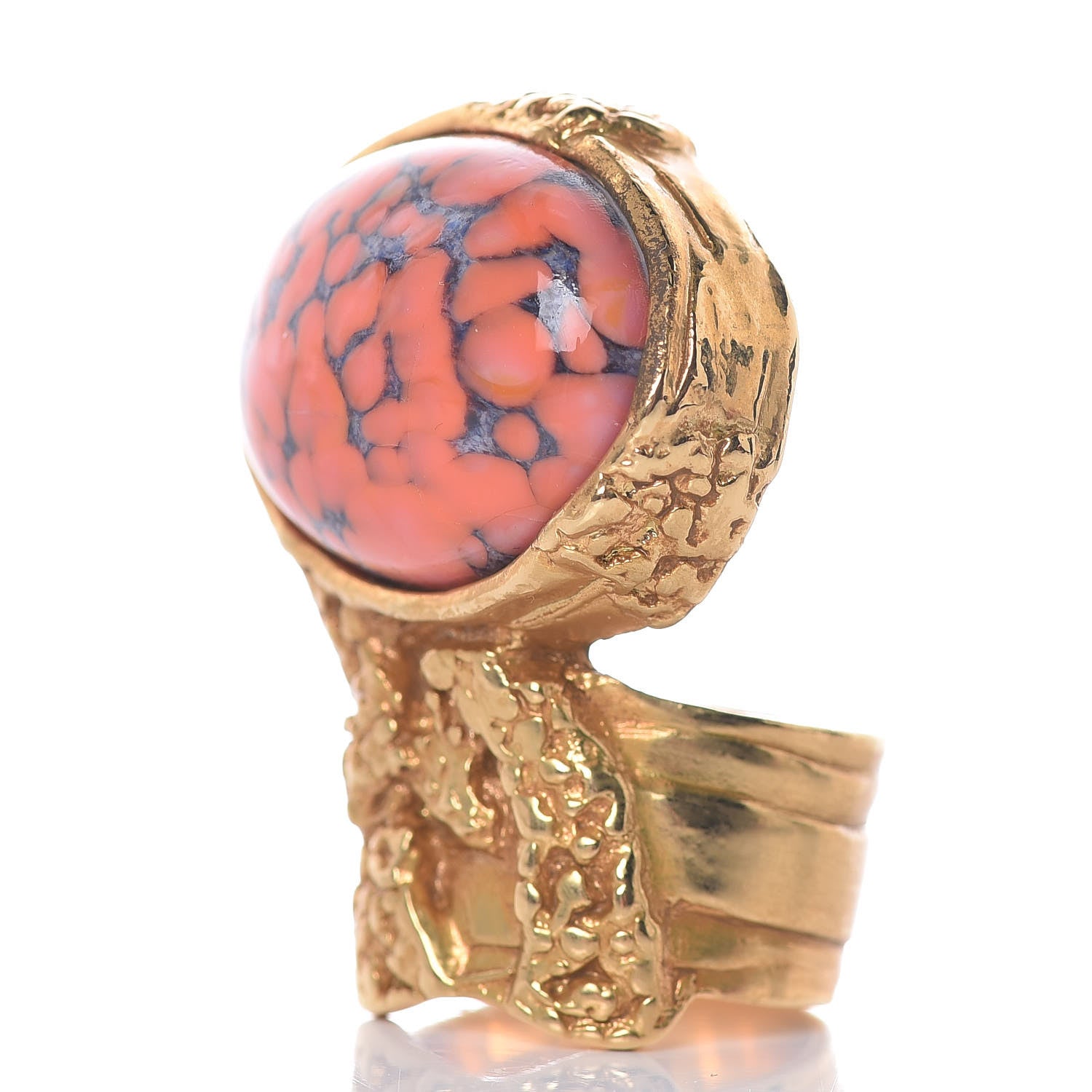 Saint Laurent Glass Cabochon Arty Ovale Ring 5 Gold Coral 3 of 6