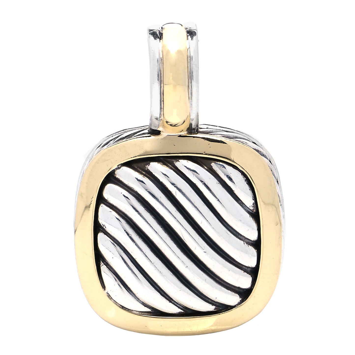 Sterling Silver 18K Yellow Gold 16mm Sculpted Cable Enhancer Pendant
