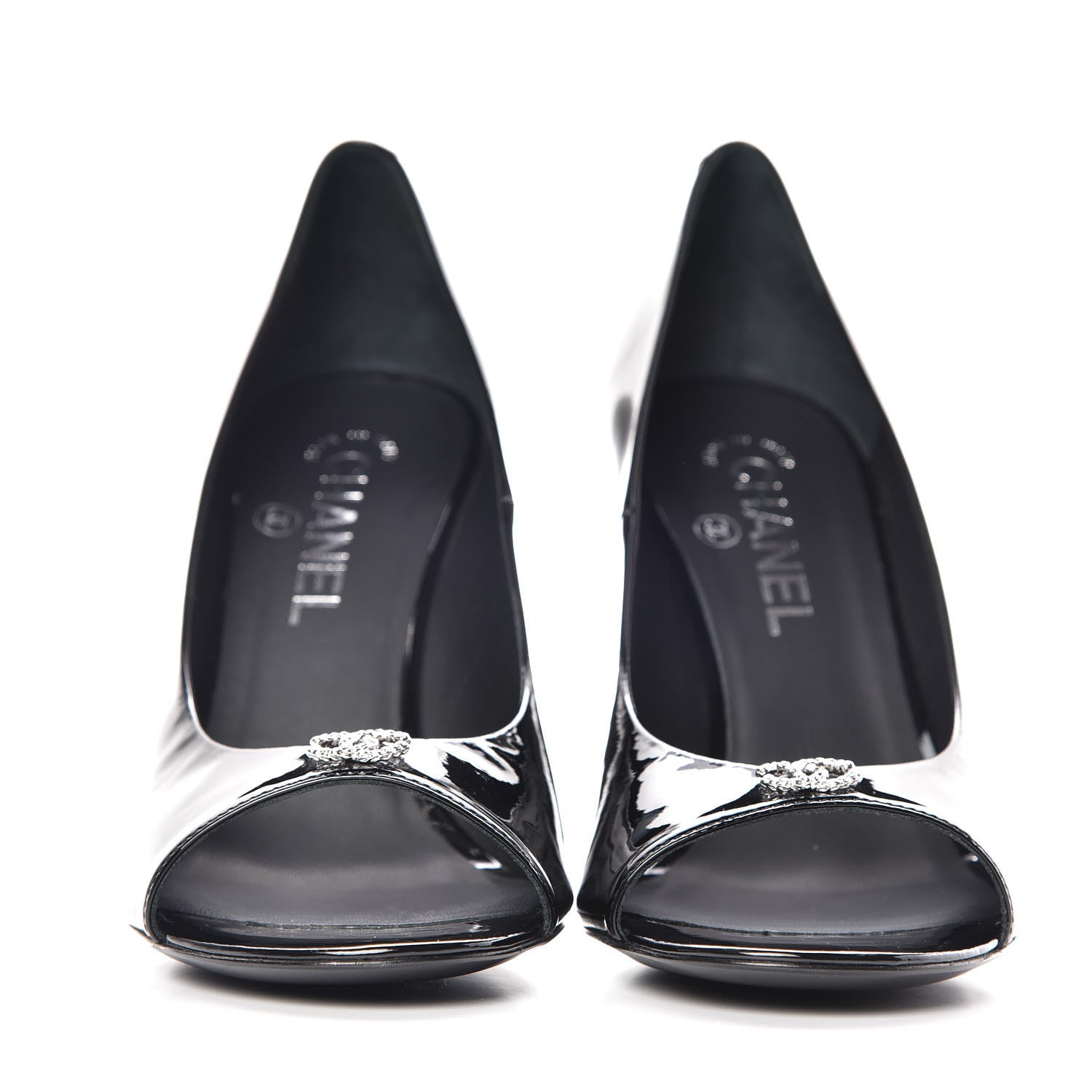 Chanel Patent Pearl Peep Toe CC Pumps 39 Black 2 of 7