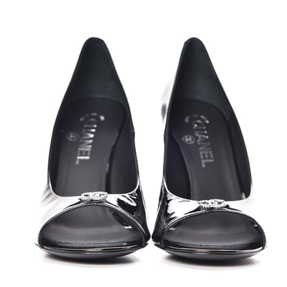 Chanel Patent Pearl Peep Toe CC Pumps 39 Black 2 of 7