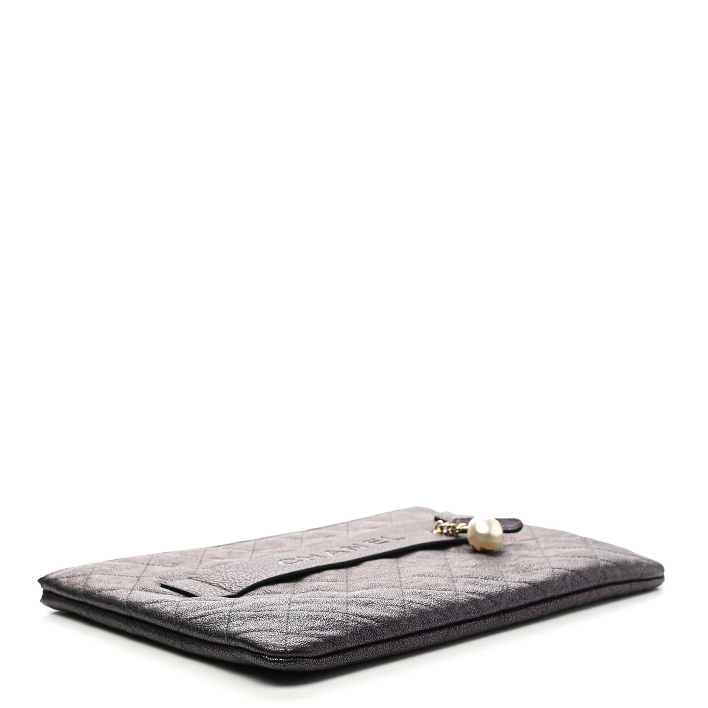 Iridescent Caviar Medium Night by the C Pouch Clutch Black