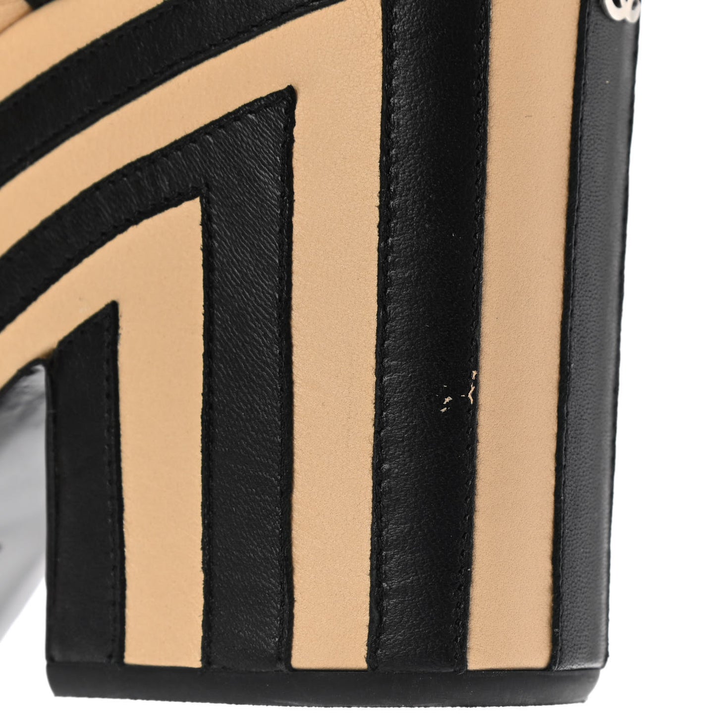 Lambskin Striped Wedge Sandals 37 Beige Black