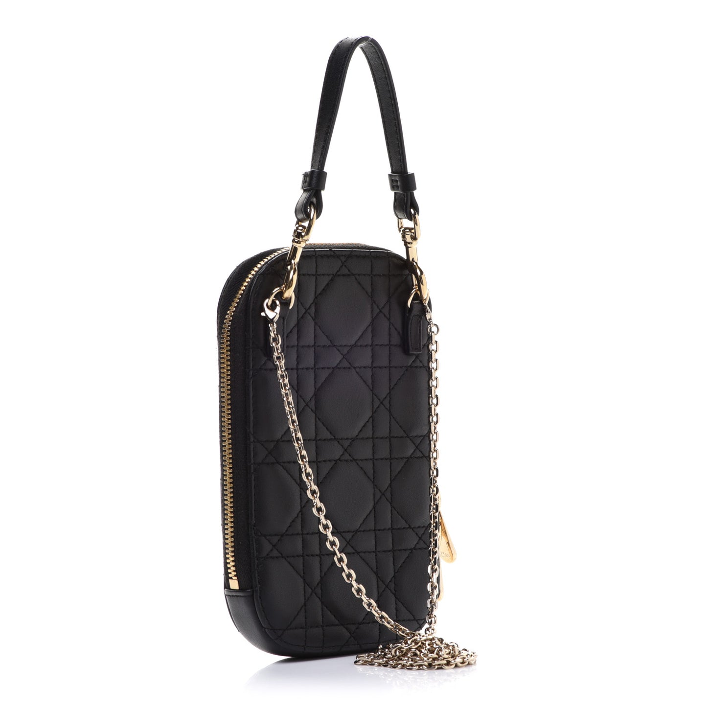 Lambskin Cannage Lady Dior Phone Holder Black