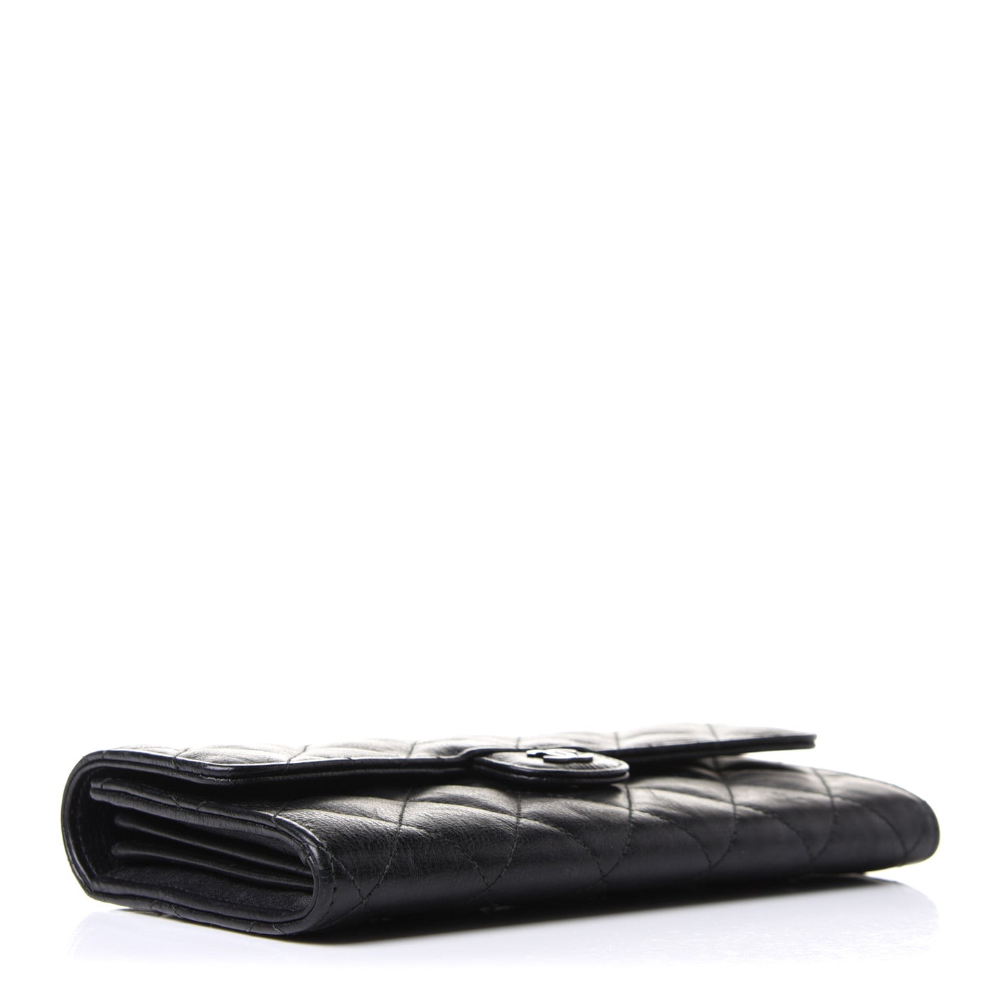 Crumpled Calfskin Quilted Large Flap Wallet So Black