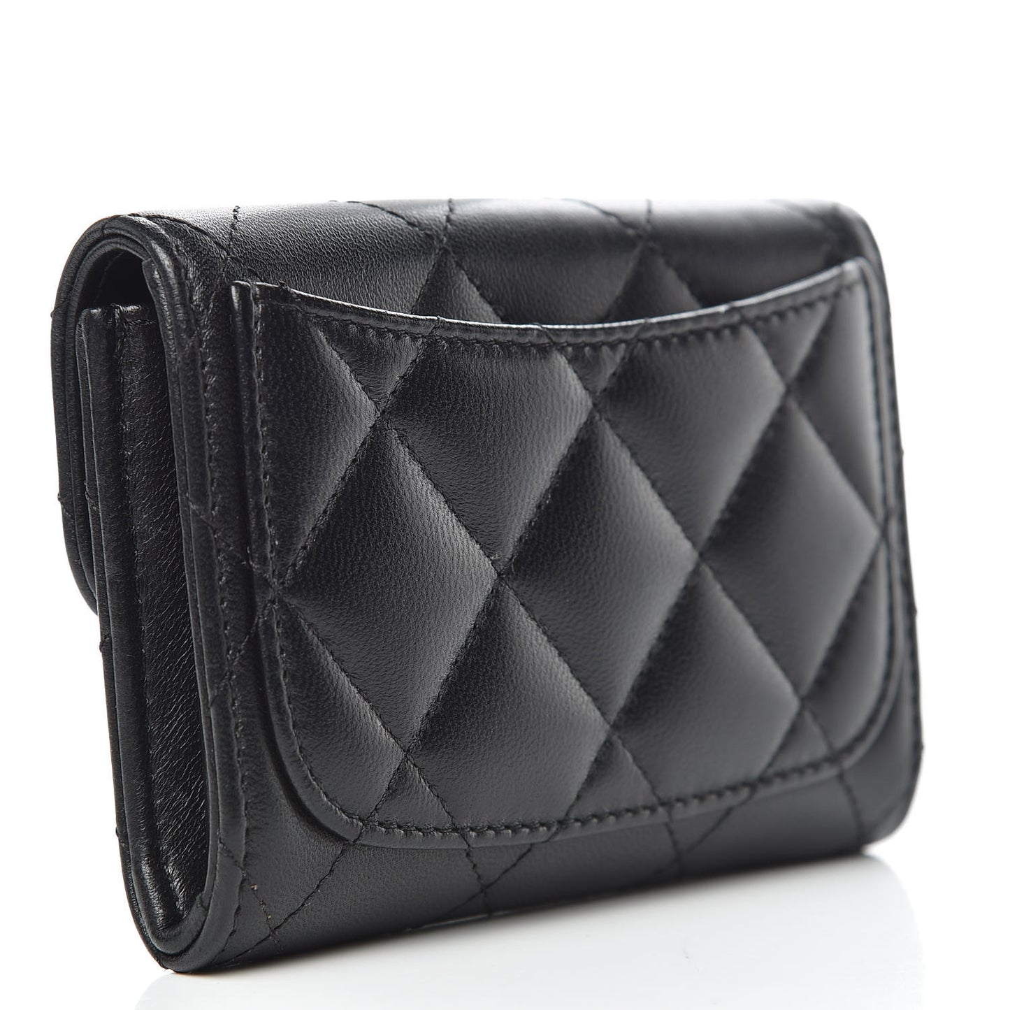 Lambskin Quilted Flap Card Holder Wallet Black