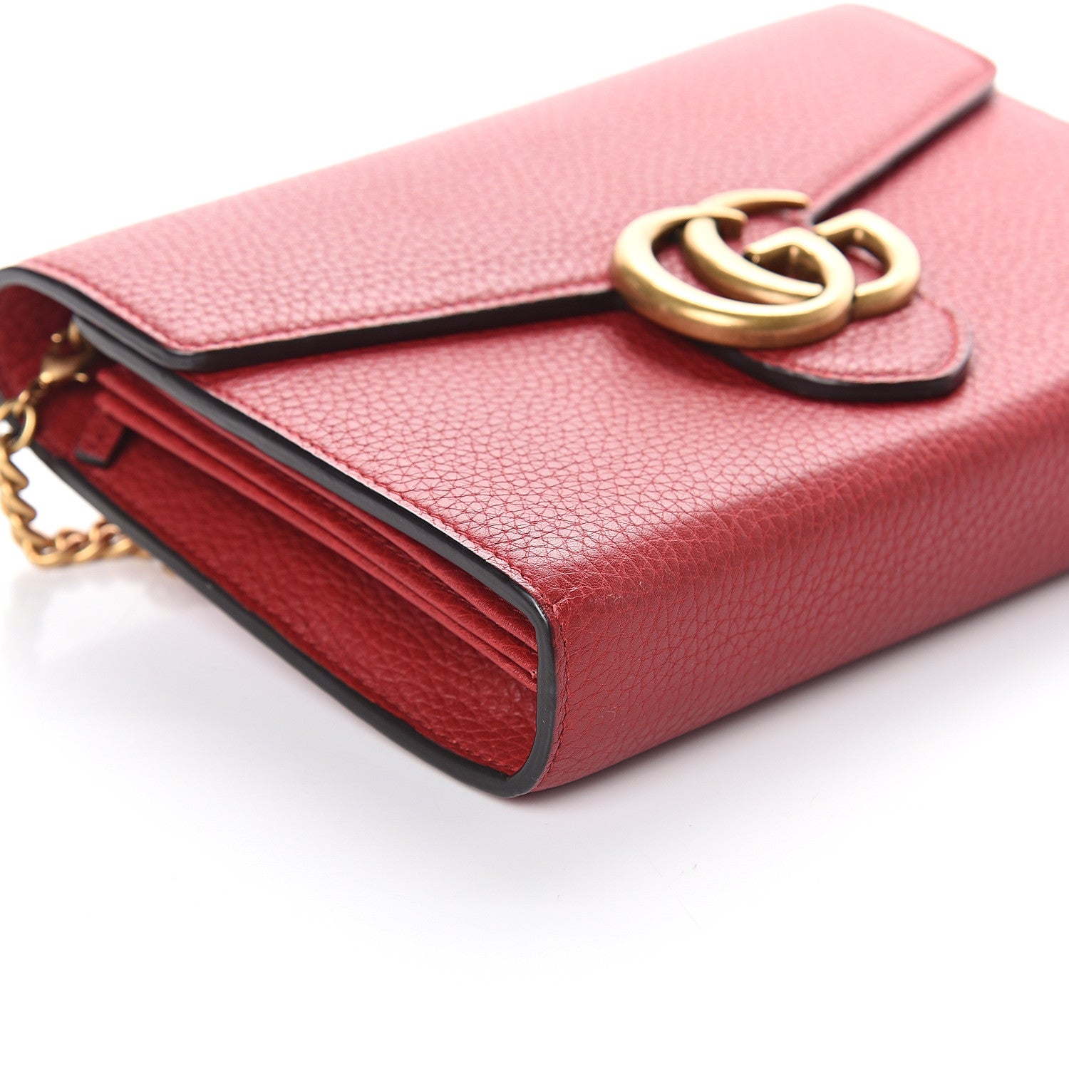 Gucci Calfskin GG Marmont Chain Wallet Vulcanic Red 6 of 7