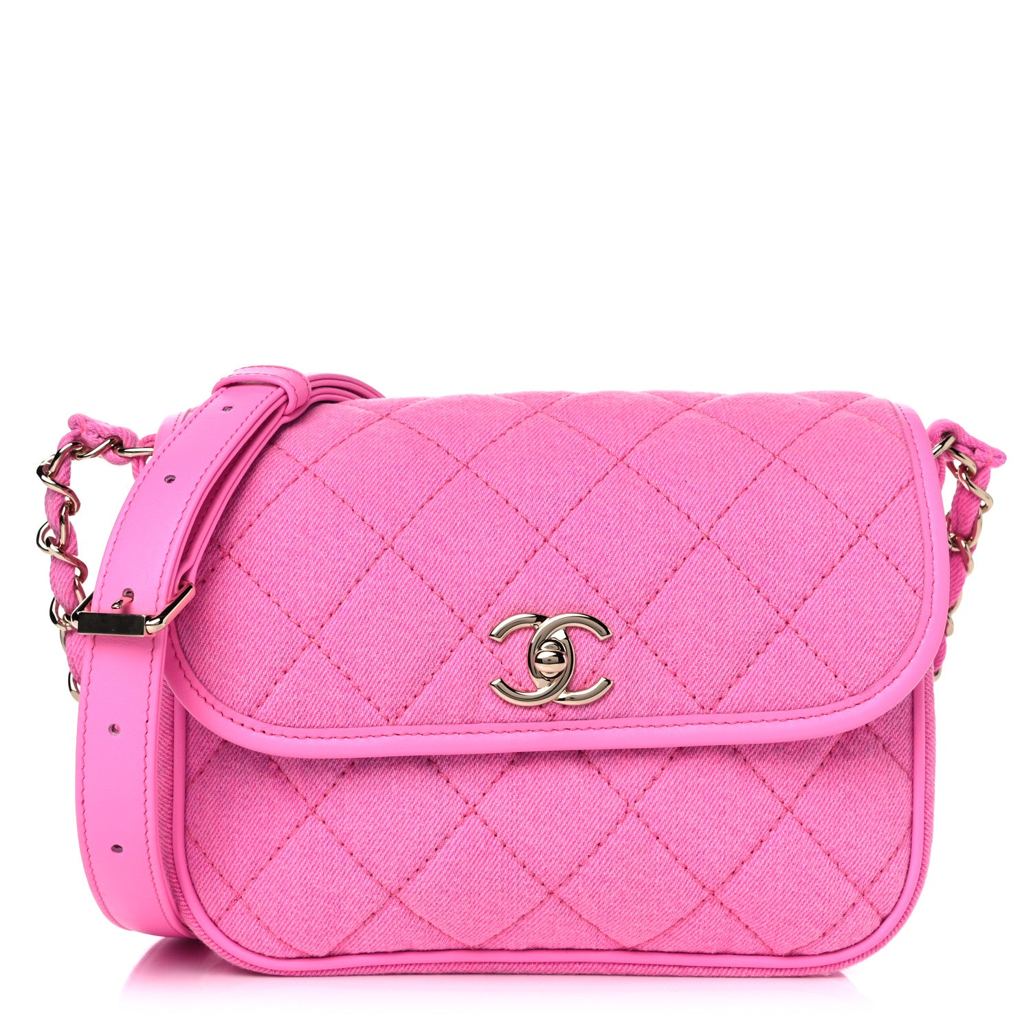 Chanel Denim Quilted Small Messenger Flap Neon Pink 1 of 13