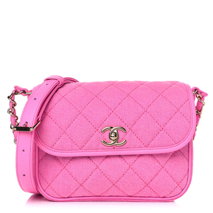 Chanel Denim Quilted Small Messenger Flap Neon Pink 1 of 13