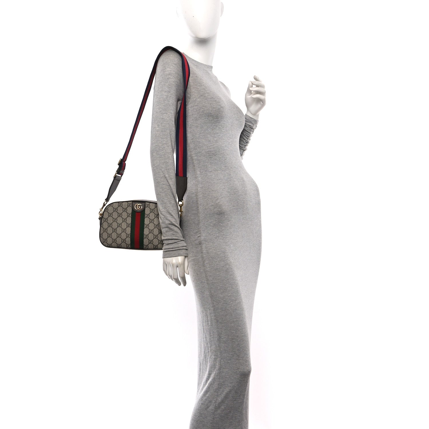 Gucci GG Supreme Monogram Textured Dollar Calfskin Web Ophidia Small Crossbody Bag Beige Ebony New Acero 2 of 10