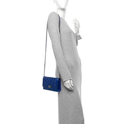 Chanel Metallic Patent Calfskin Quilted Boy Wallet on Chain WOC Blue 2 of 12