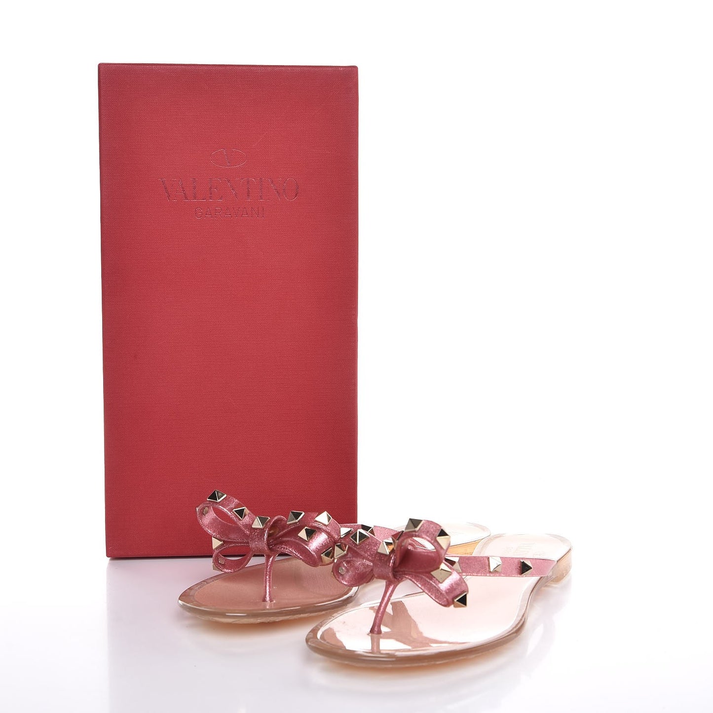 PVC Jelly Glitter Rockstud Bow Thong Sandals 37 Pink