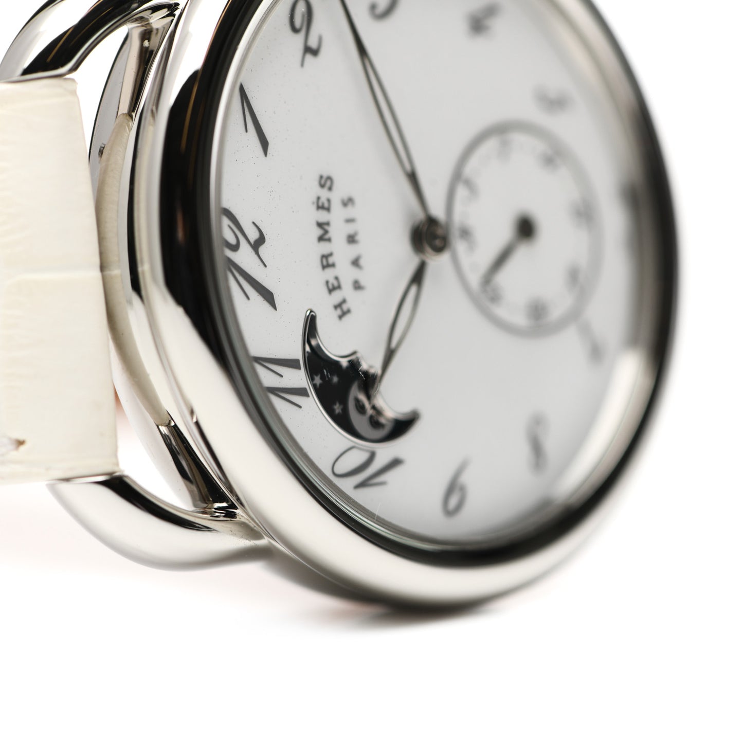 Stainless Steel Alligator 38mm Arceau Petite Lune Automatic Watch Blanc