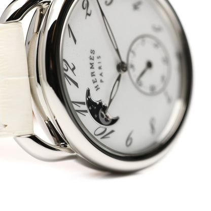 Hermes Stainless Steel Alligator 38mm Arceau Petite Lune Automatic Watch Blanc 6 of 7