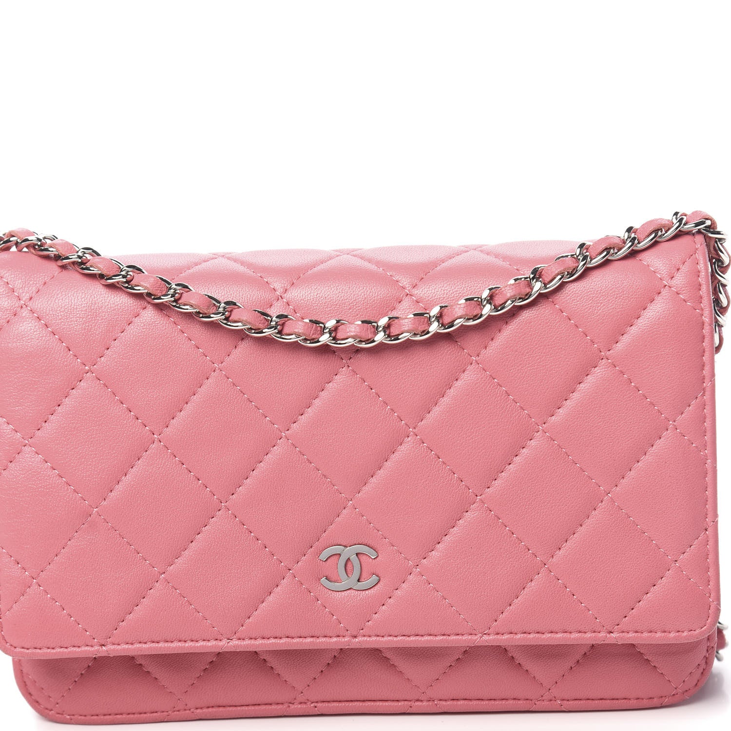Chanel Lambskin Quilted Wallet On Chain WOC Pink 13 of 14