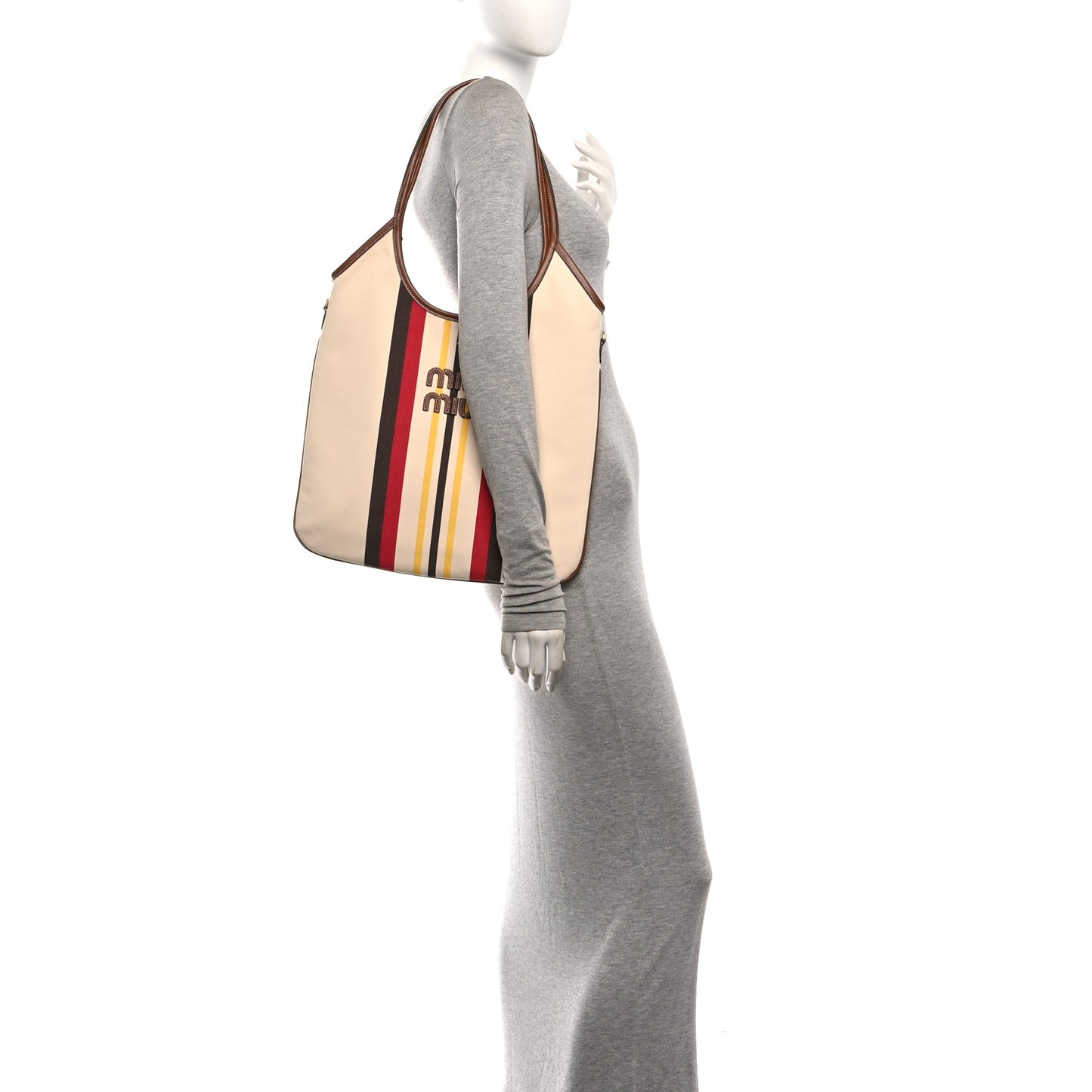 Canvas Calfskin Striped Ivy Beige Naturale Moro
