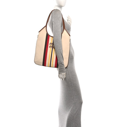 Miu Miu Canvas Calfskin Striped Ivy Beige Naturale Moro 2 of 9