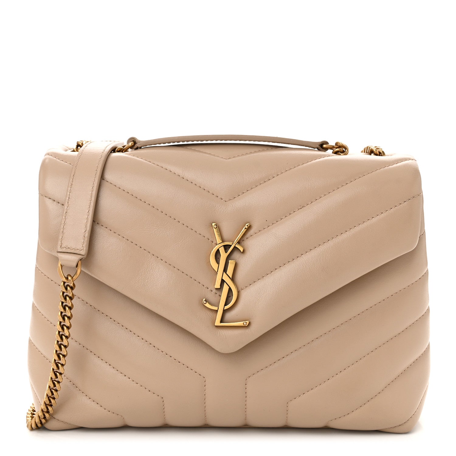 Saint Laurent Calfskin Y Quilted Monogram Small Loulou Chain Satchel Dark Beige 1 of 10