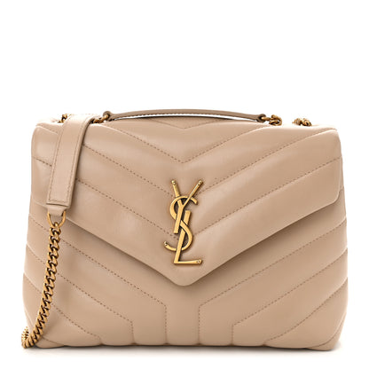 Saint Laurent Calfskin Y Quilted Monogram Small Loulou Chain Satchel Dark Beige 1 of 10