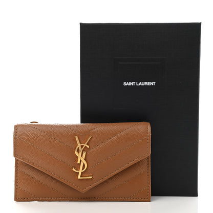 Saint Laurent Grain De Poudre Matelasse Chevron Monogram Compact Wallet Natural Dark 7 of 7