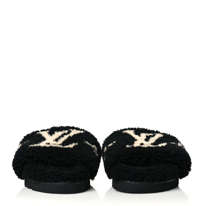 Louis Vuitton Shearling Monogram Giant Paseo Flat Comfort Mule 38 Black 2 of 8